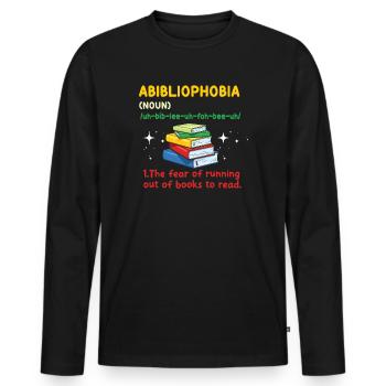 Abibliophobie Rat de bibliothèque Lecture de livres - T-shirt manches longues Premium bio Homme - noir - Devant - Nico (187cm)