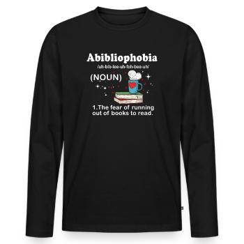 Abibliophobie Rat de bibliothèque Lecture de livres - T-shirt manches longues Premium bio Homme - noir - Devant - Nico (187cm)
