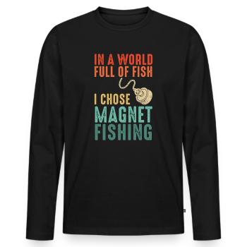 Neodymium Magnet Fishing Magnetic Fisher - Men's Premium Organic Long Sleeve Shirt - black - Front - Nico (187cm)