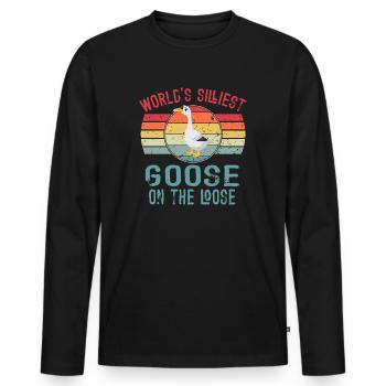 Worlds Silliest Goose On The Loose - Men's Premium Organic Long Sleeve Shirt - black - Front - Nico (187cm)