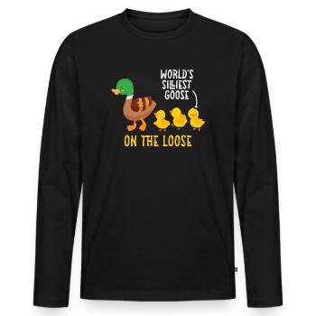 Worlds Silliest Goose On The Loose - Men's Premium Organic Long Sleeve Shirt - black - Front - Nico (187cm)