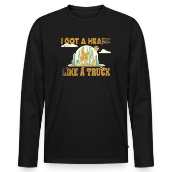 J’ai un cœur comme un camion - T-shirt manches longues Premium bio Homme - noir - Devant - Nico (187cm)