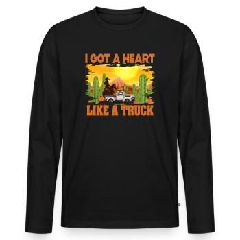 J’ai un cœur comme un camion - T-shirt manches longues Premium bio Homme - noir - Devant - Nico (187cm)