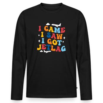 Ich kam, ich sah, ich bekam Jetlag, Reisehumor - Männer Premium Bio Langarmshirt - Schwarz - Vorne - Nico (187cm)