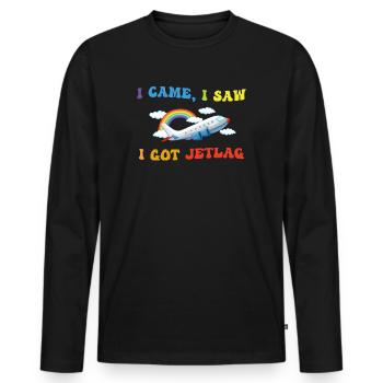 Ich kam, ich sah, ich bekam Jetlag, Reisehumor - Männer Premium Bio Langarmshirt - Schwarz - Vorne - Nico (187cm)