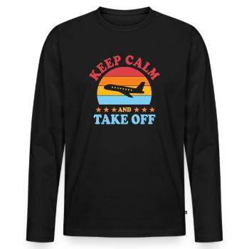 Keep Calm And Take Off Fun Vacation - Men's Premium Organic Long Sleeve Shirt - black - Front - Nico (187cm)