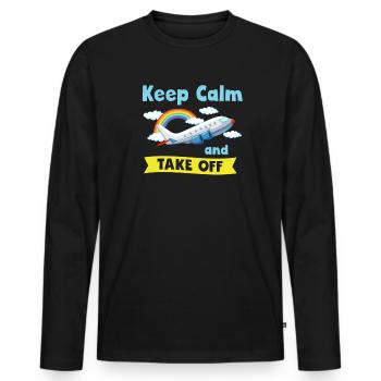 Keep Calm And Take Off Fun Vacation - Men's Premium Organic Long Sleeve Shirt - black - Front - Nico (187cm)