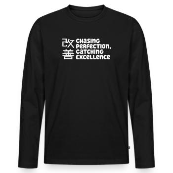 Kaizen-Mindset auf der Jagd nach Perfektion - Männer Premium Bio Langarmshirt - Schwarz - Vorne - Nico (187cm)