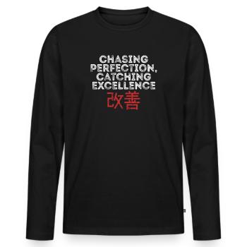 Kaizen-Mindset auf der Jagd nach Perfektion - Männer Premium Bio Langarmshirt - Schwarz - Vorne - Nico (187cm)