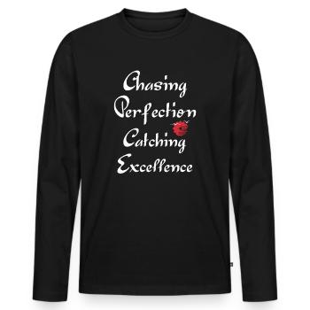 Kaizen-Mindset auf der Jagd nach Perfektion - Männer Premium Bio Langarmshirt - Schwarz - Vorne - Nico (187cm)