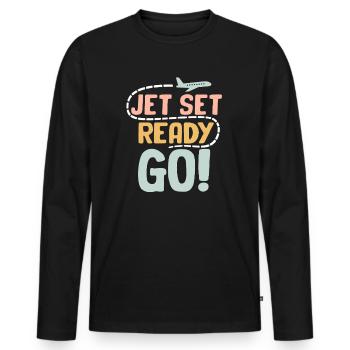 Jet Set Ready Go Airplane Vacation Mode - Men's Premium Organic Long Sleeve Shirt - black - Front - Nico (187cm)