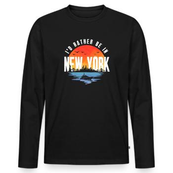 Ich wäre lieber in der New Yorker Skyline bei Sonnenuntergang - Männer Premium Bio Langarmshirt - Schwarz - Vorne - Nico (187cm)