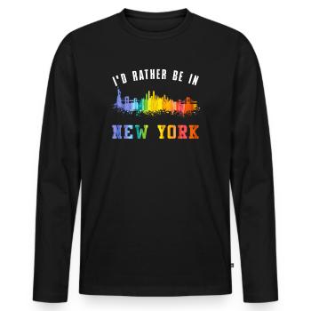 I'd Rather Be In New York Skyline - Men's Premium Organic Long Sleeve Shirt - black - Front - Nico (187cm)