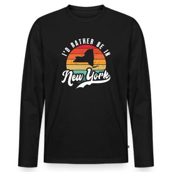 Ich wäre lieber in New York und träume davon - Männer Premium Bio Langarmshirt - Schwarz - Vorne - Nico (187cm)