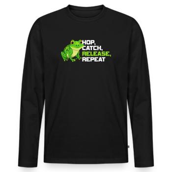 Hop Catch Release, Repeat Frog Humour - T-shirt manches longues Premium bio Homme - noir - Devant - Nico (187cm)