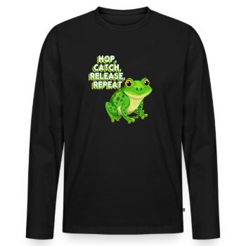Hop Catch Release, Repeat Frog Humour - T-shirt manches longues Premium bio Homme - noir - Devant - Nico (187cm)
