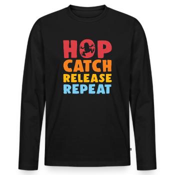 Hop Catch Release, Repeat Frog Humour - T-shirt manches longues Premium bio Homme - noir - Devant - Nico (187cm)