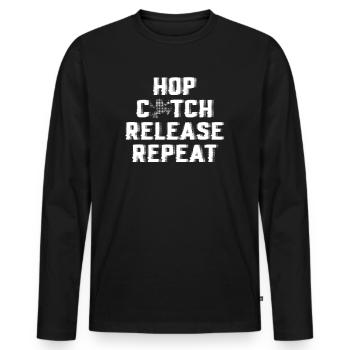 Hop Catch Release, Repeat Frog Humour - T-shirt manches longues Premium bio Homme - noir - Devant - Nico (187cm)