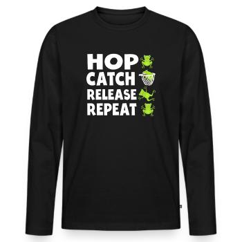 Hop Catch Release, Repeat Frog Humour - T-shirt manches longues Premium bio Homme - noir - Devant - Nico (187cm)