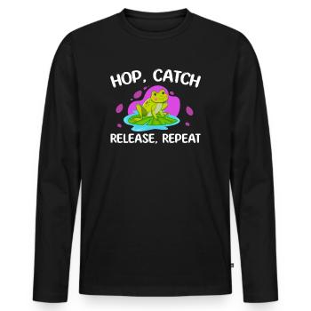 Hop Catch Release, Repeat Frog Humour - T-shirt manches longues Premium bio Homme - noir - Devant - Nico (187cm)