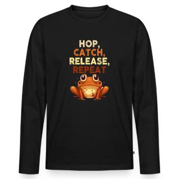 Hop Catch Release, Repeat Frog Humour - T-shirt manches longues Premium bio Homme - noir - Devant - Nico (187cm)