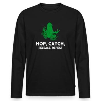 Hop Catch Release, Repeat Frog Humour - T-shirt manches longues Premium bio Homme - noir - Devant - Nico (187cm)