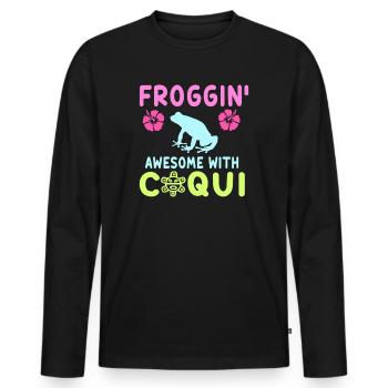 Froggin' Awesome With Coqui Vibe - Men's Premium Organic Long Sleeve Shirt - black - Front - Nico (187cm)