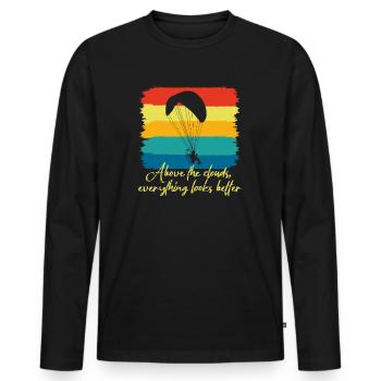 Above The Clouds Paramotor Enthusiast - Men's Premium Organic Long Sleeve Shirt - black - Front - Nico (187cm)