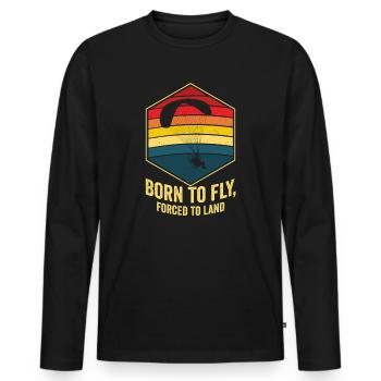 Born To Fly Forced To Land Paramotor - Men's Premium Organic Long Sleeve Shirt - black - Front - Nico (187cm)