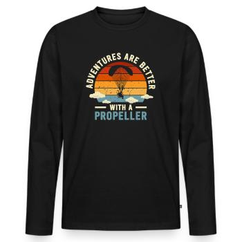 Adventures Are Better With A Propeller - Men's Premium Organic Long Sleeve Shirt - black - Front - Nico (187cm)