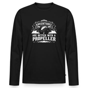 Adventures Are Better With A Propeller - Men's Premium Organic Long Sleeve Shirt - black - Front - Nico (187cm)