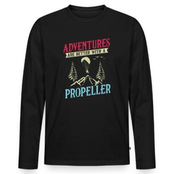 Adventures Are Better With A Propeller - Men's Premium Organic Long Sleeve Shirt - black - Front - Nico (187cm)