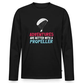 Adventures Are Better With A Propeller - Men's Premium Organic Long Sleeve Shirt - black - Front - Nico (187cm)