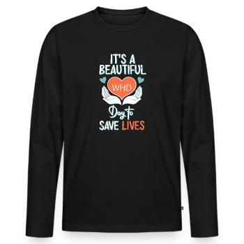 Es ist ein schöner Tag, um Leben zu retten - Männer Premium Bio Langarmshirt - Schwarz - Vorne - Nico (187cm)