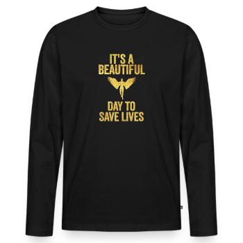 Es ist ein schöner Tag, um Leben zu retten - Männer Premium Bio Langarmshirt - Schwarz - Vorne - Nico (187cm)