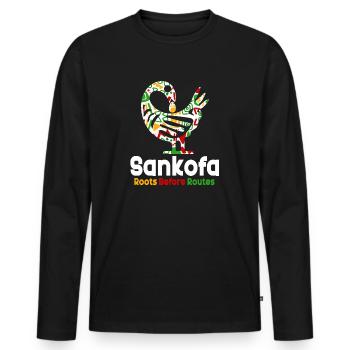 Symbole Sankofa Adinkra Ghana Noir - T-shirt manches longues Premium bio Homme - noir - Devant - Nico (187cm)