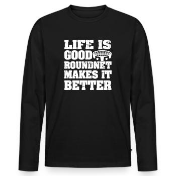 Das Leben ist gut, Roundnet macht es besser - Männer Premium Bio Langarmshirt - Schwarz - Vorne - Nico (187cm)