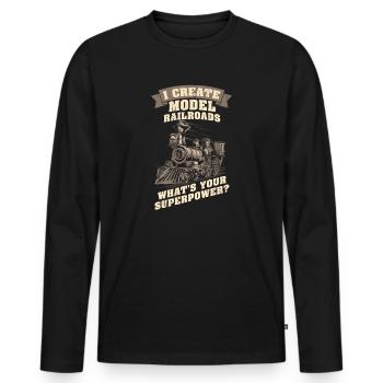 I Create Model Railroads Superpower - Men's Premium Organic Long Sleeve Shirt - black - Front - Nico (187cm)
