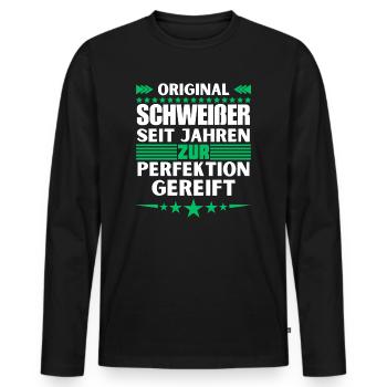 Zur Perfektion gereifter Schweißer - Männer Premium Bio Langarmshirt - Schwarz - Vorne - Nico (187cm)