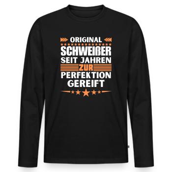 Zur Perfektion gereifter Schweißer - Männer Premium Bio Langarmshirt - Schwarz - Vorne - Nico (187cm)