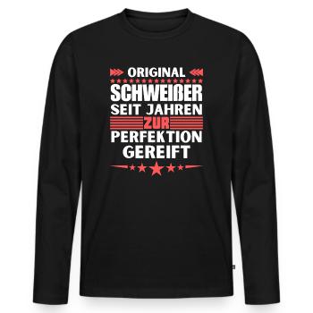 Zur Perfektion gereifter Schweißer - Männer Premium Bio Langarmshirt - Schwarz - Vorne - Nico (187cm)