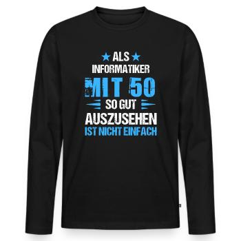 À 50 ans, un bel informaticien - T-shirt manches longues Premium bio Homme - noir - Devant - Nico (187cm)