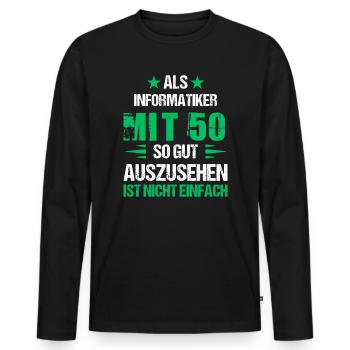 A 50 ans, beau informaticien - T-shirt manches longues Premium bio Homme - noir - Devant - Nico (187cm)