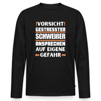 Gestresster Schweißer nicht ansprechen! - Männer Premium Bio Langarmshirt - Schwarz - Vorne - Nico (187cm)