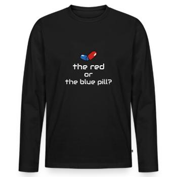 capsule rouge et bleue matrice - funny design matrix - T-shirt manches longues Premium bio Homme - noir - Devant - Nico (187cm)