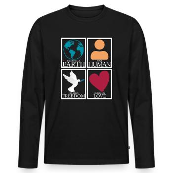 Lieu de naissance Terre Homme Liberté Amour Paix - T-shirt manches longues Premium bio Homme - noir - Devant - Nico (187cm)