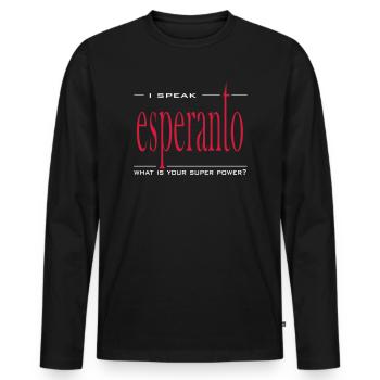 Super Power Esperanto - Männer Premium Bio Langarmshirt - Schwarz - Vorne - Nico (187cm)