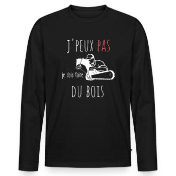j'peux pas je me barre faire du bois cadeau humour - T-shirt manches longues Premium bio Homme - noir - Devant - Nico (187cm)