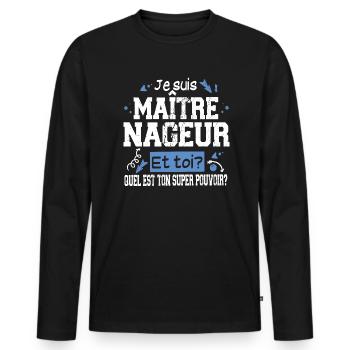 Maître-Nageur Cadeau Piscine T-shirt Super Pouvoir - T-shirt manches longues Premium bio Homme - noir - Devant - Nico (187cm)