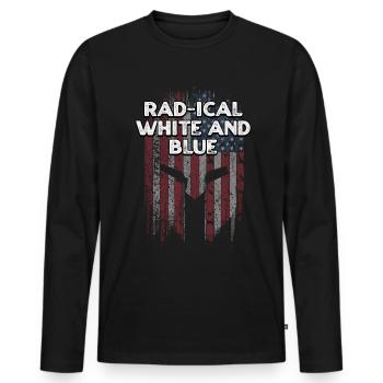 Radical blanc et bleu 4 juillet Drapeau américain - T-shirt manches longues Premium bio Homme - noir - Devant - Nico (187cm)